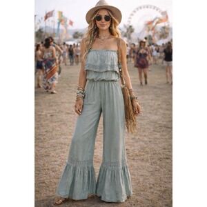 Japna Strapless Boho Pants Romper Flare Leg Size L Festival
